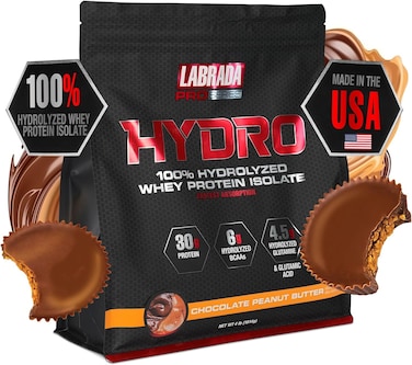 Labrada Hydro 100 Pure Hydrolyzed Whey Protein Isolate Powder Lactose Free Glutamine Fastest Digesting Whey Available Instant Mixing Delicious Taste 45 Servings 4lb Peanut Butter