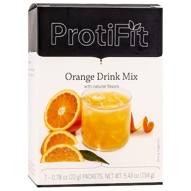 ProtiFit  High Protein Fruit Flavored Powder Drink Mix 15g Protein Low Calorie Sugar Free Ideal Protein Compatible 7 Servings Per Box Orange