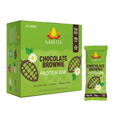 AMRITA Chocolate Maca Vegan Protein Bars  PeanutDairy Free Soy  Gluten Free  15g Plant Based Protein Bars  High Fiber Low Sugar Meal Replacement Bar  Breakfast Bars  High Protein Bars
