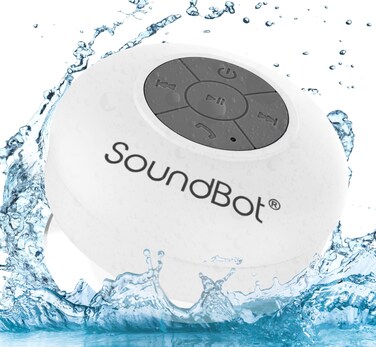 SoundBot SB510 HD Water Resistant Bluetooth 30 Shower Speaker Handsfree Portable Speakerphone with Builtin Mic 6hrs of Playtime Control Buttons and Dedicated Suction Cup for Showers White