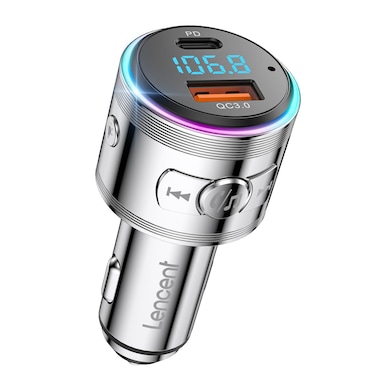 LENCENT Car FM Transmitter Bluetooth 53 PD 30W  QC30 18W Fast Car Charger Wireless Bluetooth Car Adapter Music PlayerCar Kit HiFi Sound  HandsFree Calls Supports Voice Assistant All Metal