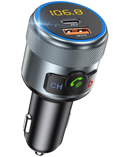 LENCENT Car FM Transmitter Wireless Bluetooth 51 Radio Adapter Car Kit with Big Button Type C PD 20W and QC30 18W Car Fast Charger Bass Lossless HiFi Sound Music Streaming Wireless Call