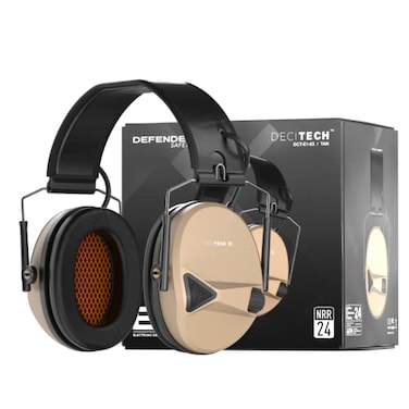 Defender Safety Decitech E1 Electronic Active Hearing Protection Shooting Range Hunting Tactical Earmuffs 24 NNR Rated