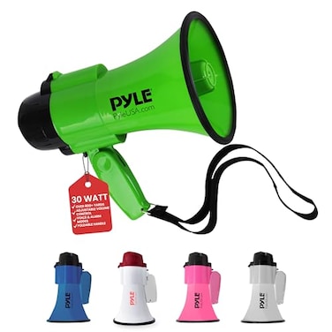 Pyle Compact BatteryOperated Megaphone with Siren  30 Watt Power Microphone 2 Modes PA Sound Bullhorn Foldable Handle for Cheerleading Police Use Green