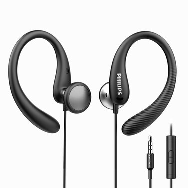 Philips Earbuds with Earhooks Over The Ear Earbuds Wired Wrap Around Earbuds Earhook with Microphone Flexible Sports in Ear Headphones for Running Workout Exercise Gym