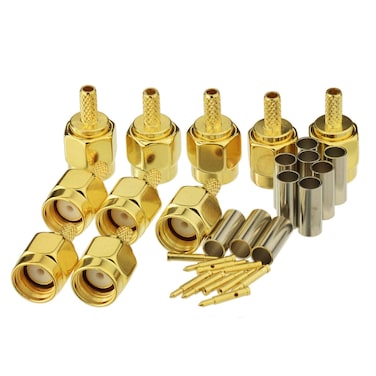 Eightwood 10pcs SMA Male Crimp RF Connector GoldPlating for RG316 RG174 Cable