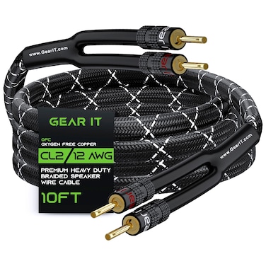 GearIT 12AWG Speaker Cable Wire with GoldPlated Banana Tip Plugs 10 Feet inWall CL2 Rated Heavy Duty Braided 999 OxygenFree Copper OFC  Black 10ft