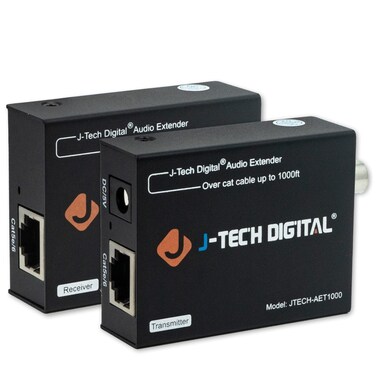 JTech Digital JTech Digital Optical  Coaxial Digital Audio ExtenderConverter Over Single Cat5e6 Cable PoC up to 990 feet 300 Meter for Dolby Digital DTS 51 DTSHD and PCM JTECHAET1000