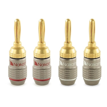 Nakamichi FanLock Excel Series 24k Gold Plated Banana Plug 10AWG to 18AWG Gauge Size Amplifier For 4mm Speakers HiFi Stereo Home Theater Audio Wire Cable Quick Connector 4 Pcs 2 Pairs