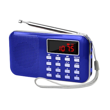 Lefon Lefon Mini Digital AM FM Radio Media Speaker MP3 Music Player Support TF CardUSB Disk with LED Screen Display and Emergency Flashlight Function BlueUpgraded