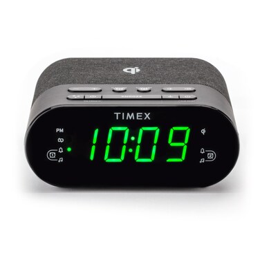 Timex Wireless Charging Alarm Clock Radio with USB Charging Port Dual Digital Alarms 10 FM Presets Dimmable with Sleep Timer and Battery Backup Model TW500