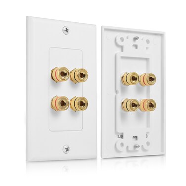 Cable Matters 2Pack Speaker Wire Wall Plate Speaker Wall Plate Banana Plug Wall Plate for 2 Speakers in White