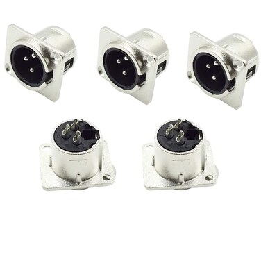 priaolker 3 Pin XLR Male Socket Metal Panel Mount Chassis Microphone Audio Jack DType Connector Adapter Pack of 5
