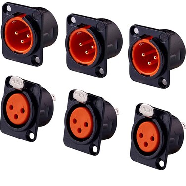 priaolker Gold 3Pin XLR Male  Female Socket Metal Panel Mount Chassis Microphone Audio Jack DType Connector Adapter Pack of 6