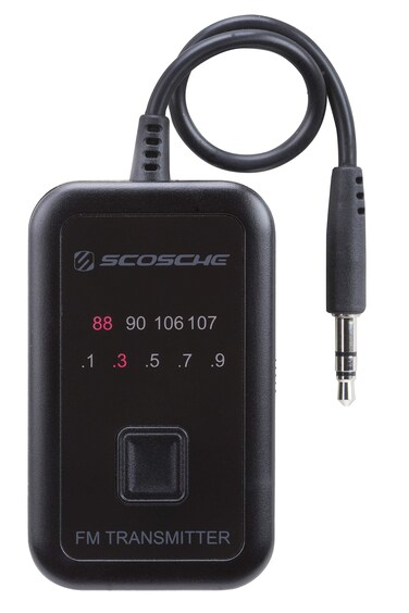 SCOSCHE TuneTone Universal FM Stereo Transmitter with BuiltIn 35mm Aux Cable for Cell Phones MP3 Players iPods and More Music Devices  Black FMT5