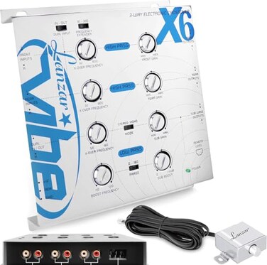 LANZAR Upgraded 3Way Electronic Audio Crossover  Network HiPass and LowPass Channel 12dB Octave Slope Power LED Indicator wRemote Subwoofer Control and Parallel Input Switch  Vibe VIBEX6 White