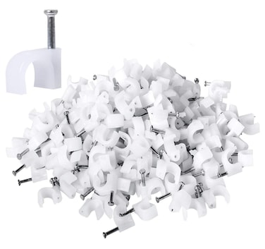 KINPAR 100 Pcs White Plastic U Shape Cable Wire Clips With NailsCircle Cable Clips with Steel NailNailin Cable ClipsCable Management for RG6 RG59 CAT5 CAT6 RJ45 10mm100Pcs