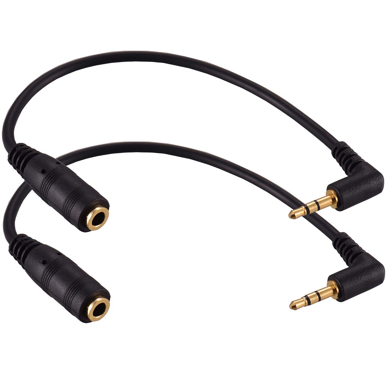 وارمستور Warmstor 2 Pack Plated Male To Female Stereo Audio Jack Adapter Cable 90 Degree Right Ang 3.5 MM 18 inch