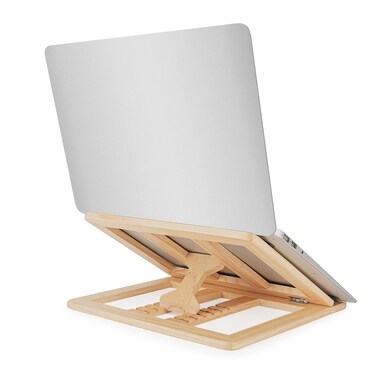 Skoioje Wooden Laptop Stand Foldable Wood Laptop Riser Adjustable Computer Wooden MacBook Stand for Desk Portable Universal Notebook Laptop Holder with Multiple Angles for Laptops Up to 156 inches