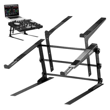 Pyle Portable Dual Laptop Stand  Standing Table with Adjustable Height Ergonomic Design  AntiSlip Prongs for DJ Mixer Sound Equipment Workstation Gaming Home Use PLPTS38 Black