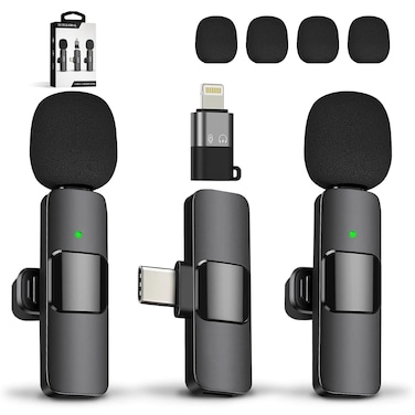 TUTGLOBAL USB TypeCLightning Mini Wireless Lavalier Microphone for Android iPhone iPad iPhone 15 Pro Max Galaxy2 Pack Lapel MicrophonesAutoConnect Noise Cancelling Mic for PodcastRecordetc