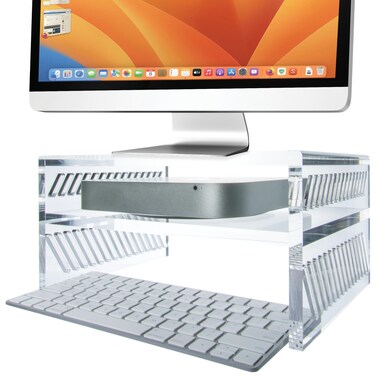 Mammoth DuraClear High Grade Heavy Duty Acrylic Mac Mini Monitor Set Up Riser Stand for Home and Office 12 Wide Base with 50LBs Load