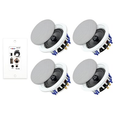 Herdio 525 Inch Bluetooth Ceiling Speakers Max Power 600W 2Way Flush Mount Plus Wall Mount Amplifier Receiver Perfect for Home Theater Bathroom Living Room Kitchen Office4 Speakers