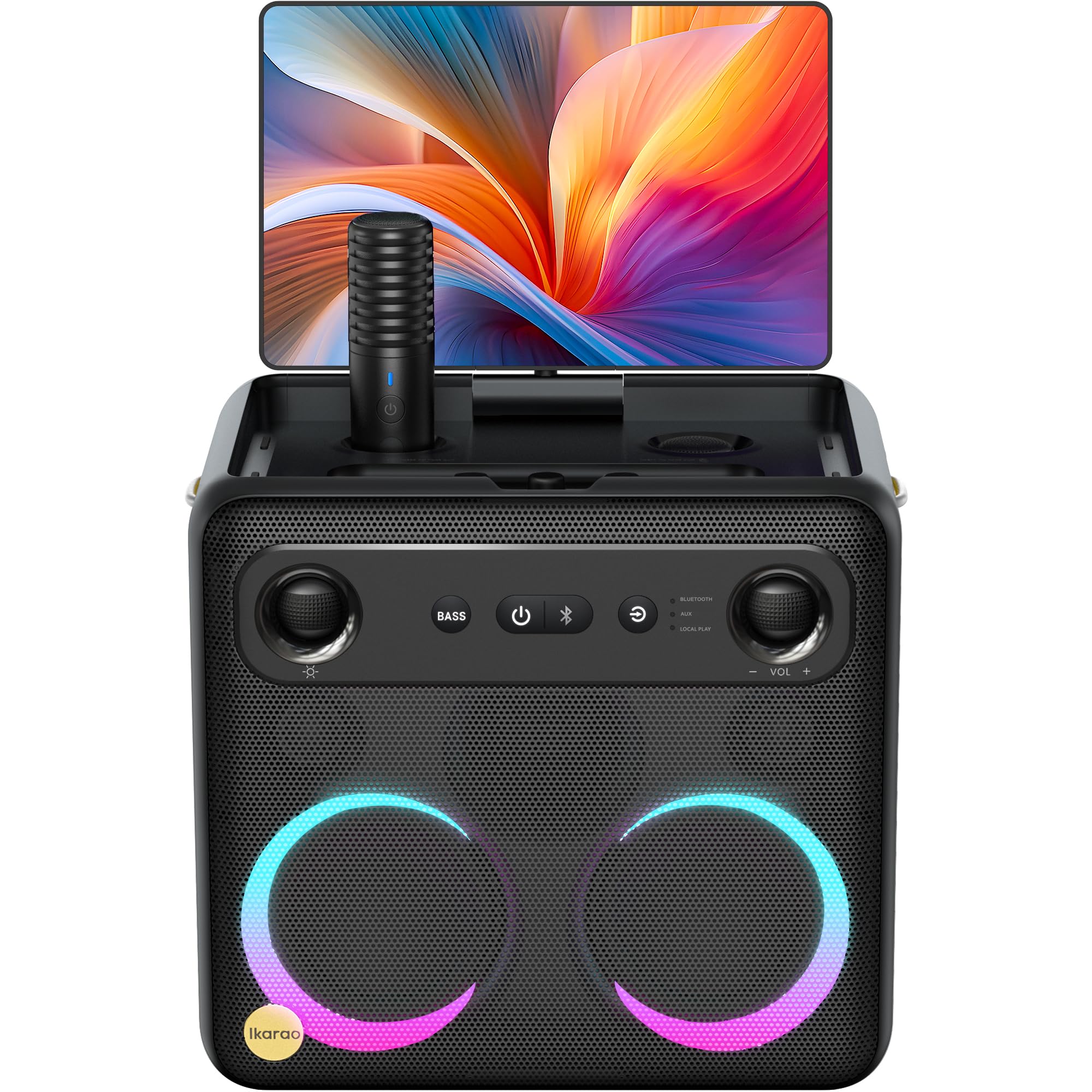 Ikarao Ikarao Smart Karaoke Machine For Adults With Lyrics Display Builtin Screen And 2 Wireless Microphone 4 Lights Speaker Portable System Support Hdmi For Outdoor Party 600W