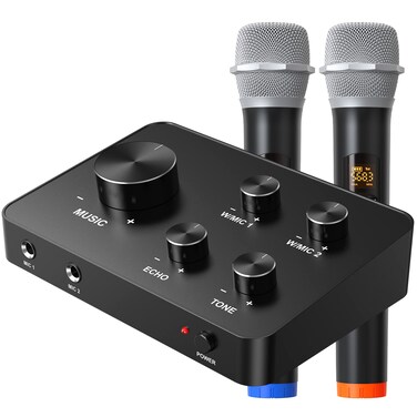 Rybozen Portable Karaoke Microphone Mixer System Set with Dual UHF Wireless Mic HDMI  AUX InOut for Karaoke Home Theater Amplifier Speaker