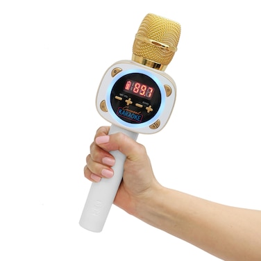 Singing Machine Carpool Karaoke for Kids  Adults Carpool Karaoke The Mic 10  Wireless  Bluetooth Karaoke Microphone with Mic Volume Echo Controls as White Elephant Gift Gold  White