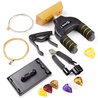 RockJam Universal Guitar Accessories Superkit with Guitar Wall Mount Electric Guitar Strings Acoustic Guitar Strings Guitar Tuner MultiTool Guitar Capo Guitar Plectrums  Guitar Pick Holder
