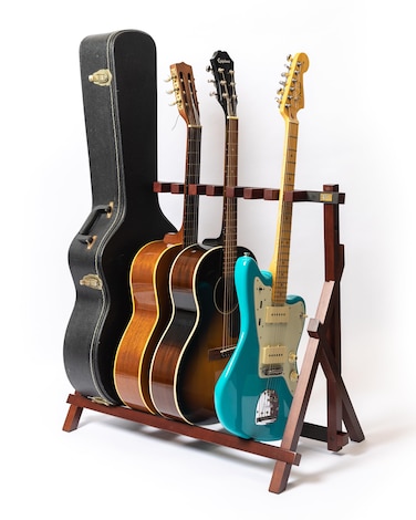 Rhythm  Timbre  Wood Guitar Rack and Guitar Case Stand for Multiple Guitars  Multiple Guitar Stand or Rack  Acoustic Guitar Stand or Electric Guitar Stand  5 Guitar Stand V2 Mahogany