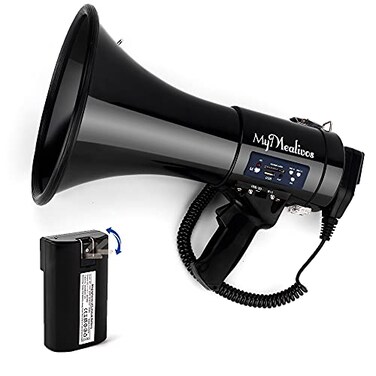 MyMealivos Megaphone with Siren Bullhorn 50 Watt Bullhorn Speaker with Detachable Microphone Portable Lightweight Strap  35mm Aux Input