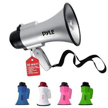 Pyle Portable Megaphone Speaker Siren BullhornCompact and Battery Operated with 30 Watt Power Microphone 2 Modes PA Sound and Foldable Handle for Cheerleading and Police Use PMP33SL Silver 0