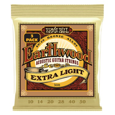Ernie Ball Earthwood Extra Light 8020 Bronze Acoustic Guitar Strings 3pack 1050 Gauge P03006