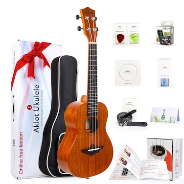 AKLOT Ukulele Concert Ukelele Solid Mahogany 23 inch for Professional Beginners Adults Kit with Free Online Courses and Uke Accessories AKC23
