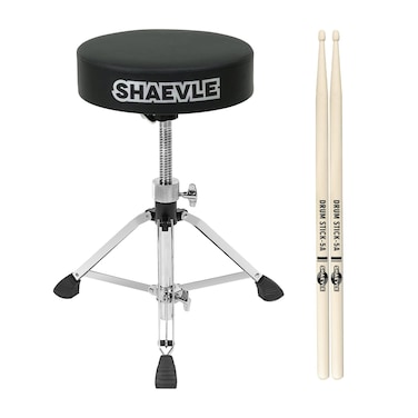 Shaevle Drum Throne Drum Stool Height Adjustable Padded Seat Double Braced AntiSlip Feet Swivel Drum Chair with 5A Drumsticks