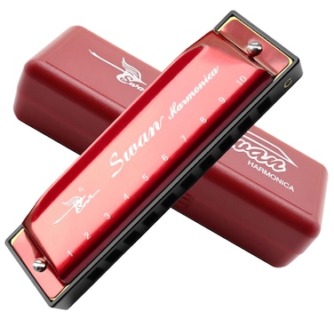 EastyGold Harmonica Professional Harp Harmoc Key of C 10 Hole 20 Tone Polyphony Diatonic Mouth Organ with Case for Blues Folk Jazz Pop for Adult Kid Children Student Teaching Beginner Gift Red