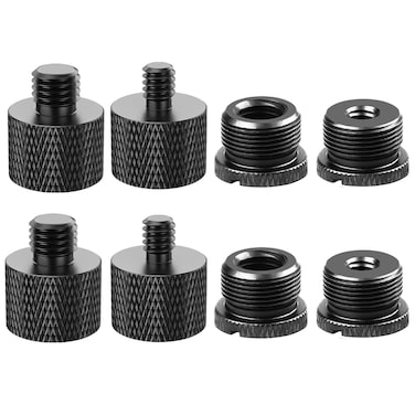 IXTECH Mic Stand Adapter Set 8 pieces Metal Microphone Stand Screw Thread Adapter 58 Female to 38 Male 38 Female to 58 Male 58 Female to 14 Male 14 Female to 58 Male Tripod Adapter ADP03 Black