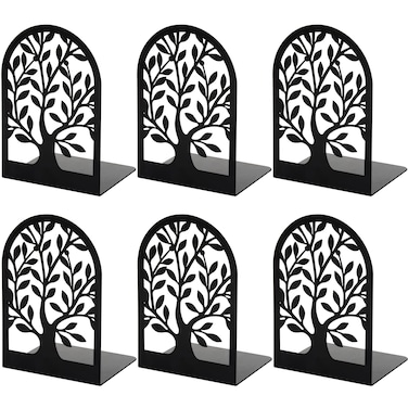 Umikk Book Ends Bookends for Shelves Tree Book End to Hold Books Metal Bookend Stopper NonSkid Book Holder Black Book Supports for Office Home Kitchen Modern Decorative Bookends3 Pair6 Pcs