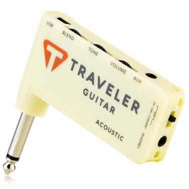 Traveler Guitar TGA1A Acoustic Guitar Headphone Amplifier  Guitar Headphone Amp with 18 Headphone Jack and 18 Auxin for Backing Tracks  Portable Guitar Amp with Blend Tone and Volume Controls