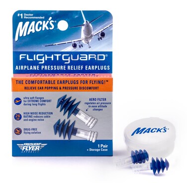 Macks Flightguard Airplane Pressure Relief Earplugs  26Db Nrr 33Db Snr  Comfortable Safe Travel Ear Plugs For Flying Air Pressure Ear Pain Ear Popping And Noise Reduction
