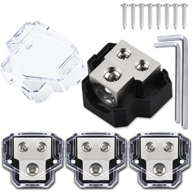 Hamolar 4 Pack 2 Way Power Distribution Block 024 Gauge in  48 Gauge Out Amp Power Distribution Ground Distributor Connecting Block for Car Audio Amplifier Splitter