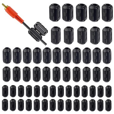 HUAREW 60 Pcs Black Clipon Ferrite Ring Core RFI EMI Noise Suppressor Cable Clip for 3 mm 5mm 7mm 9mm 13mm Diameter Cable