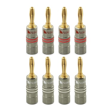Nakamichi Ultimate Series 24K Gold Plated Beryllium Red Copper Banana Plug 1218 AWG Gauge Size 4mm Connector for Speakers Wire Amplifiers HiFi Sound Systems 8 Pcs 4Pairs