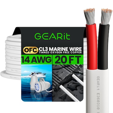 GearIT 142 Marine Wire 20 Feet 14AWG Gauge  Tinned OFC CopperMarine Grade Speaker CableDuplex  2 Conductors  OFC OxygenFree Copper White 20ft