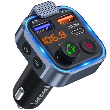LENCENT Car FM Transmitter Wireless Bluetooth 53 Radio Adapter Car Kit PD30 Type C 20WQC30 Car Fast Charger Hands Free Calling Bass Lossless HiFi Sound Support U Disk