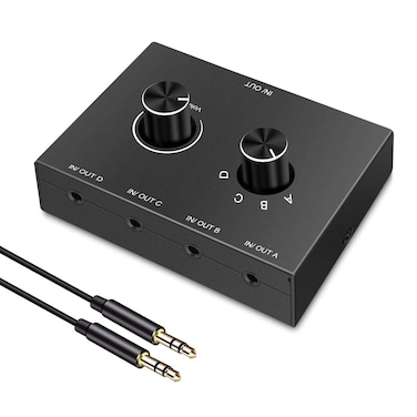 YDF 4 Way 35mm Stereo Audio Switch AUX 35mm Audio Switch Audio Switcher Passive Speaker Headphone Manual Selector Splitter Box Audio Sharing 41 in 14 Out