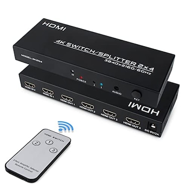 DGODRT 4K HDMI Switch Splitter 2 in 4 Out 4K60Hz 2x4 HDMI Splitter Switch with Remote 35mm and SPDIF Audio Output Support 4K HDR 3D HDMI 20 HDCP 22 for PCLaptopPS4XboxHDTV