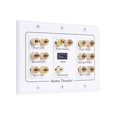 Cable Matters Triple Gang 71 Speaker Wall Plate with HDMI Home Theater Wall Plate Banana Plug Wall Plate in White